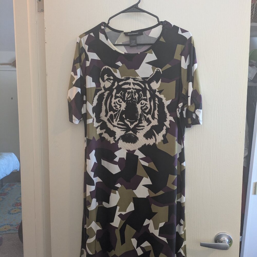 Ashley Stewart Women's Camo Side Slit Tiger Dress Size 14/16
